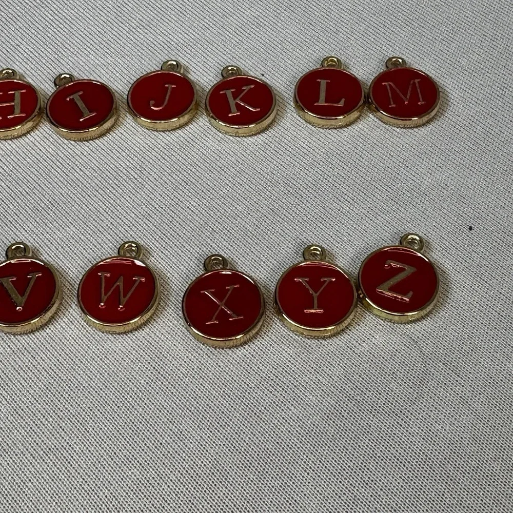 26pcs Letter Charm Bulk Initial Charm Round‎ Alphabet Charm Pendant, Red